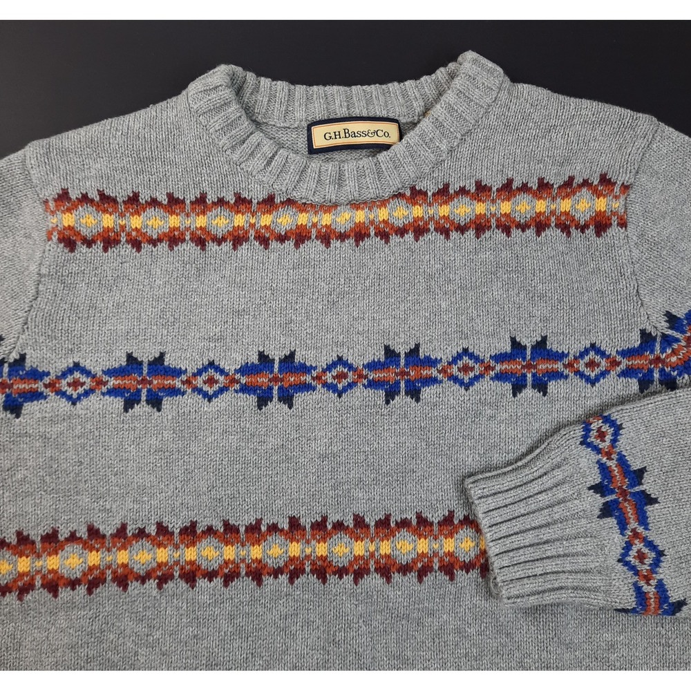 Vtg Nordic Fair Isle Sweater Womens Small Gray Apres Ski Cabin Scandi Preppy Y2K